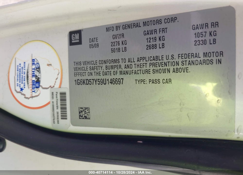 2009 CADILLAC DTS 1SC VIN: 1G6KD57Y59U146697