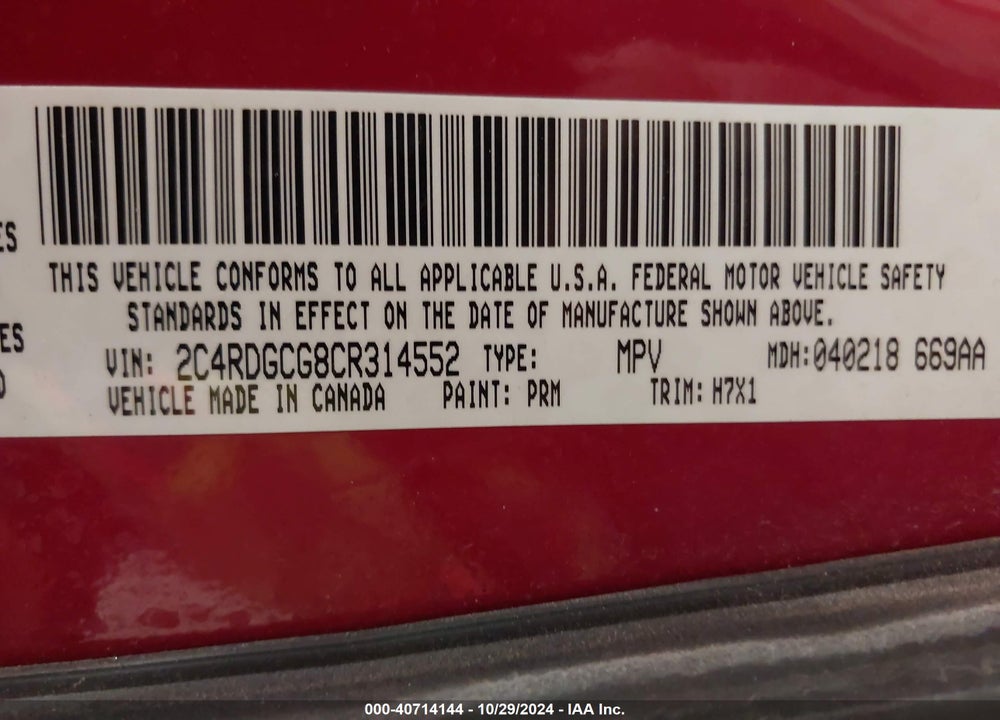 2012 DODGE GRAND CARAVAN SXT VIN: 2C4RDGCG8CR314552