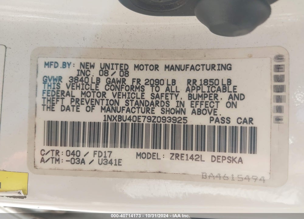 2009 TOYOTA COROLLA S VIN: 1NXBU40E79Z093925