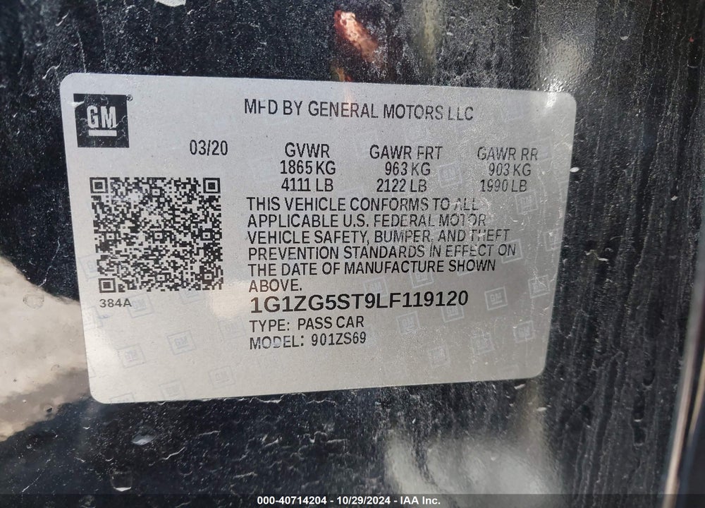 2020 CHEVROLET MALIBU FWD RS VIN: 1G1ZG5ST9LF119120