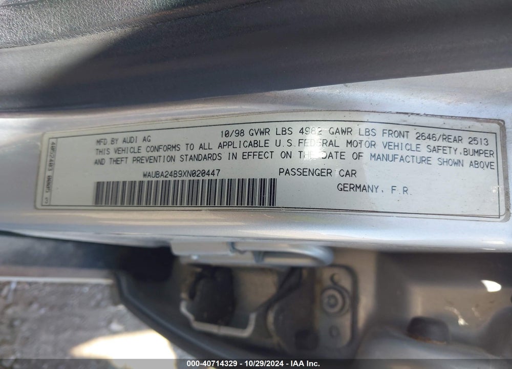 1999 AUDI A6 VIN: WAUBA24B9XN020447