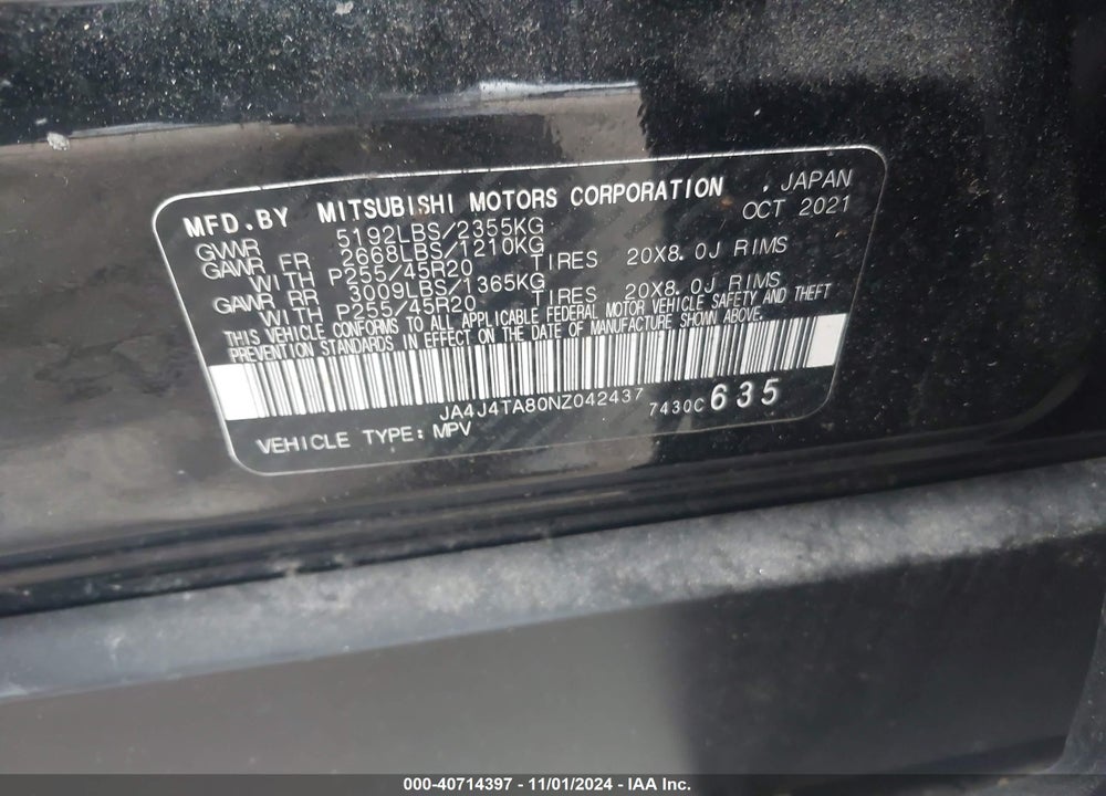 2022 MITSUBISHI OUTLANDER ES 2.5 VIN: JA4J4TA80NZ042437