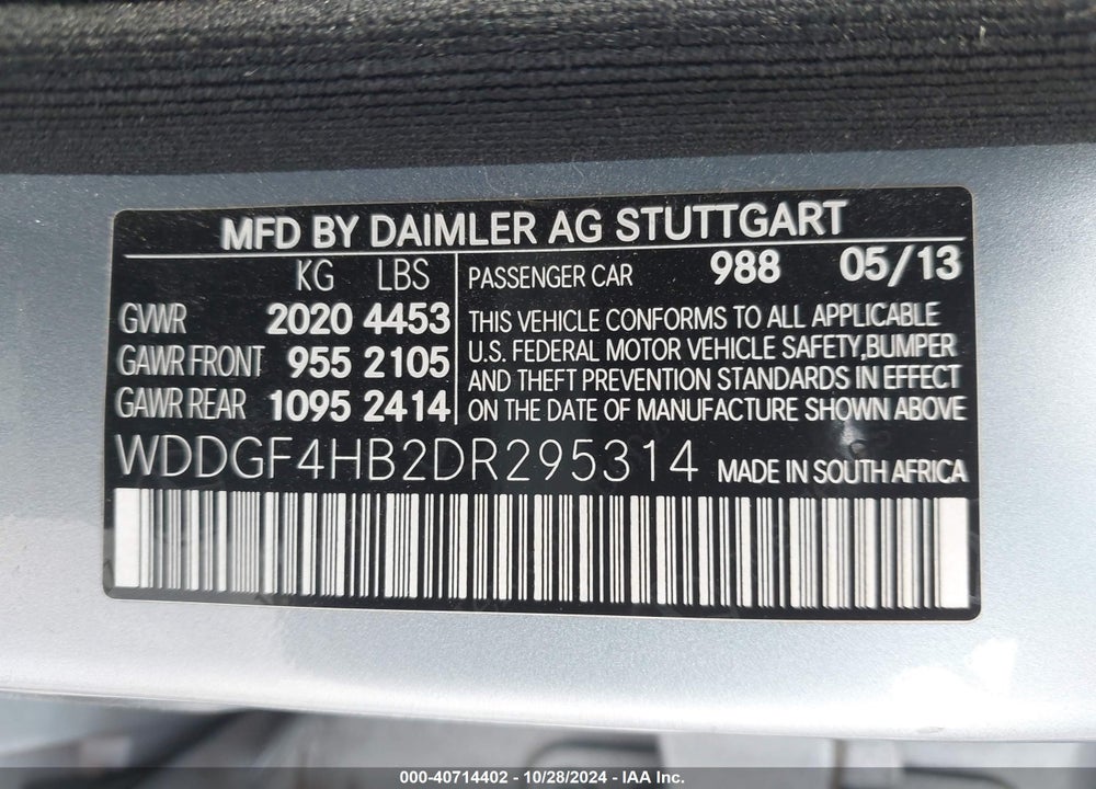 2013 MERCEDES-BENZ C 250 LUXURY/SPORT VIN: WDDGF4HB2DR295314