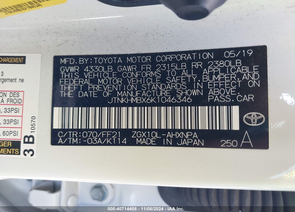 2019 TOYOTA C-HR XLE VIN: JTNKHMBX6K1046346