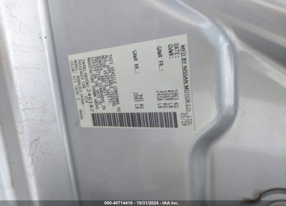 2019 NISSAN ALTIMA 2.5 S VIN: 1N4BL4BV0KC246182