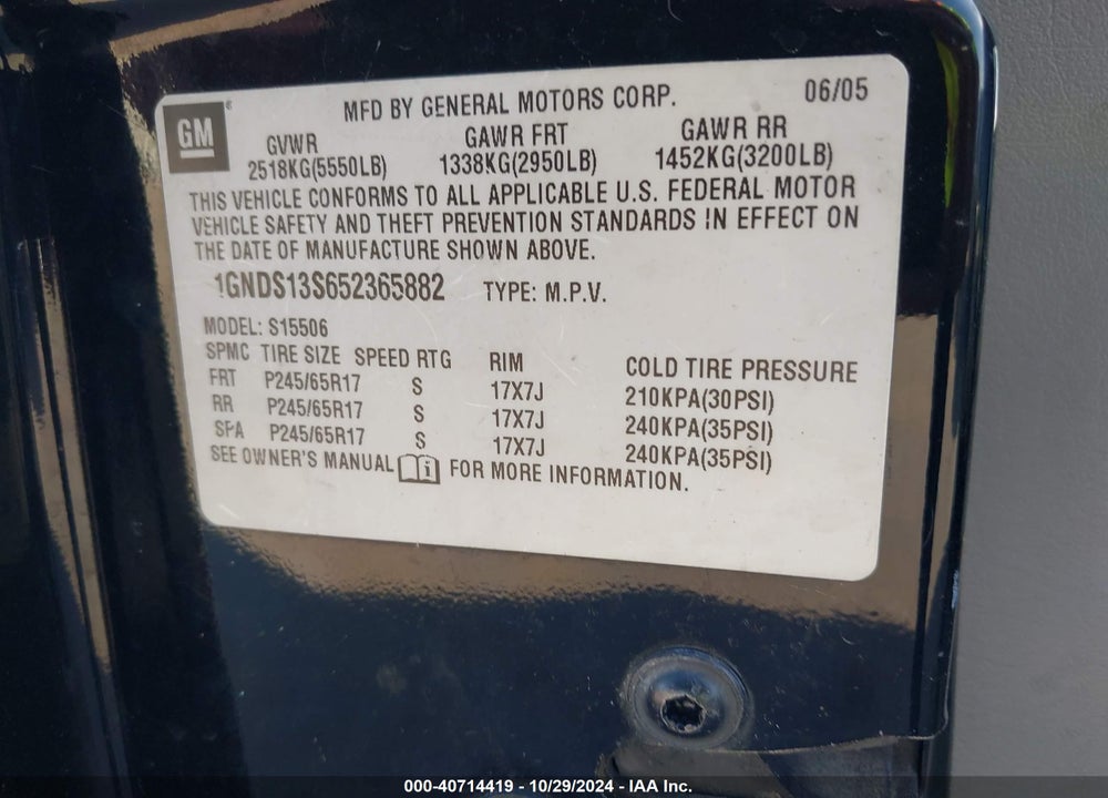 2005 CHEVROLET TRAILBLAZER LT VIN: 1GNDS13S652365882
