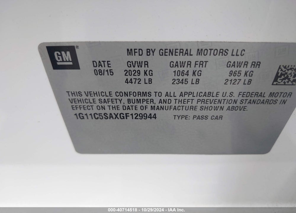 2016 CHEVROLET MALIBU LIMITED LT VIN: 1G11C5SAXGF129944