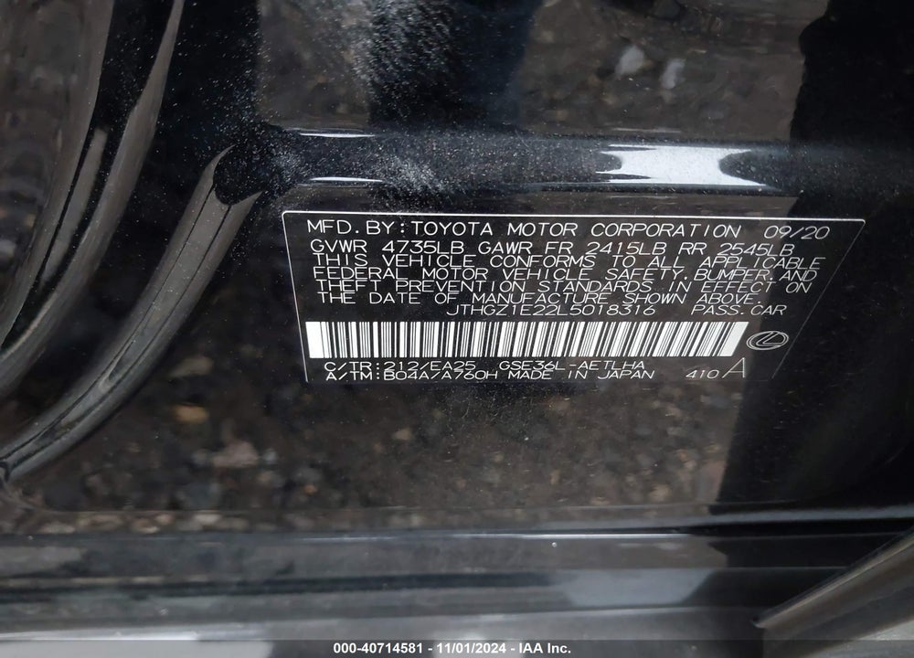 2020 LEXUS IS 350 VIN: JTHGZ1E22L5018316