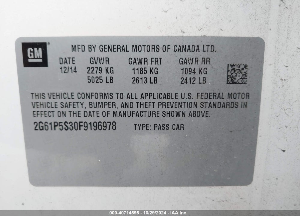 2015 CADILLAC XTS PREMIUM VIN: 2G61P5S30F9196978