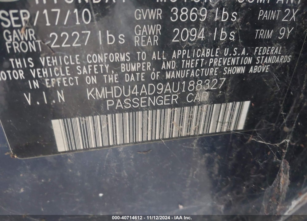 2010 HYUNDAI ELANTRA BLUE VIN: KMHDU4AD9AU188327