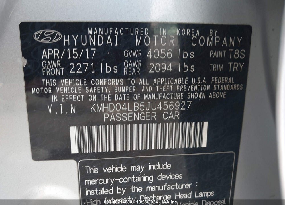 2018 HYUNDAI ELANTRA SPORT VIN: KMHD04LB5JU456927