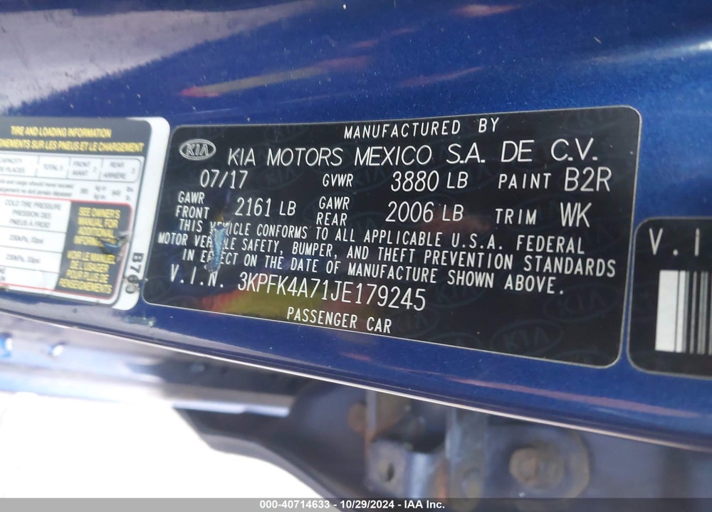 2018 KIA FORTE LX VIN: 3KPFK4A71JE179245