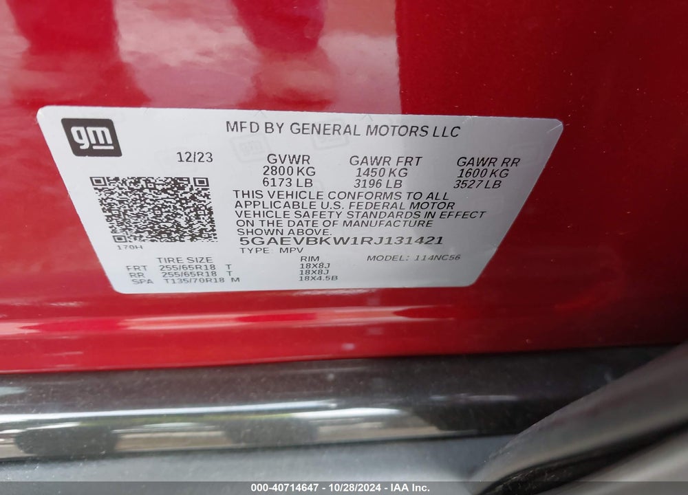 2024 BUICK ENCLAVE PREMIUM AWD VIN: 5GAEVBKW1RJ131421