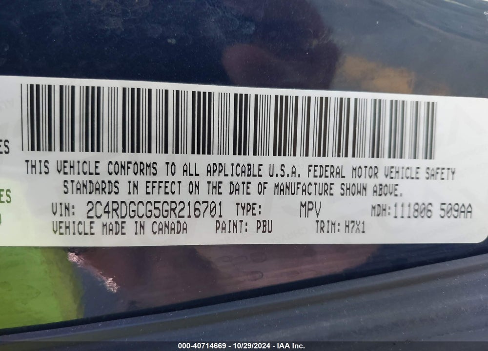 2016 DODGE GRAND CARAVAN SXT VIN: 2C4RDGCG5GR216701