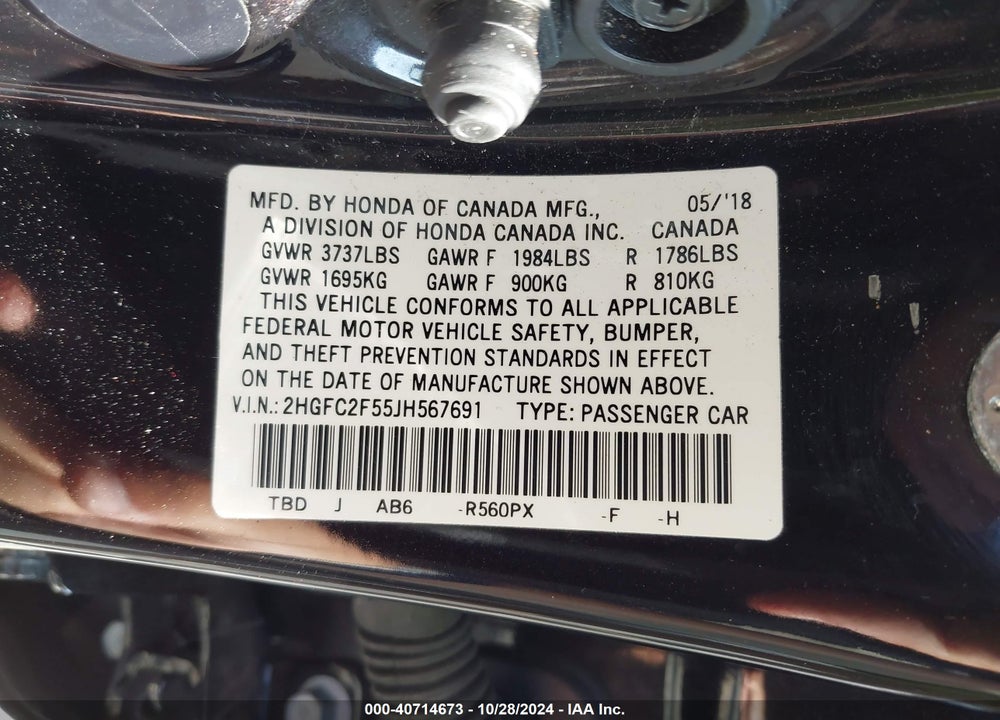 2018 HONDA CIVIC LX VIN: 2HGFC2F55JH567691
