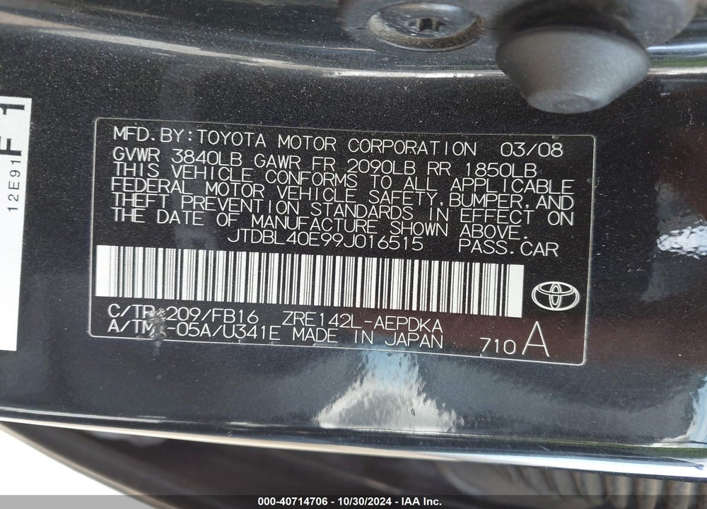 2009 TOYOTA COROLLA LE VIN: JTDBL40E99J016515
