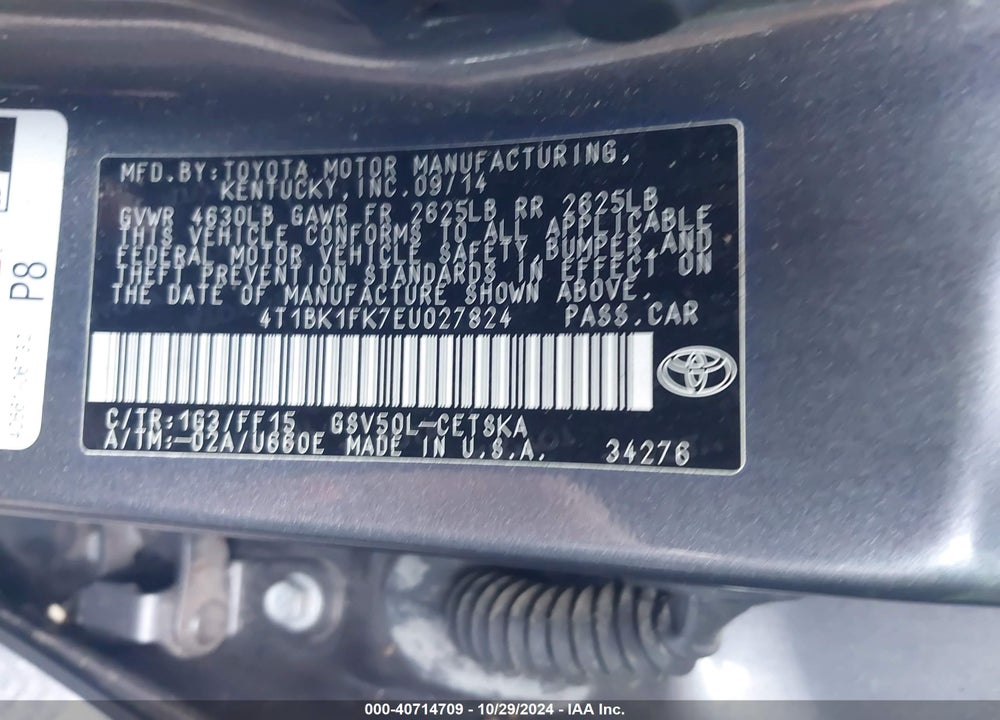 2014 TOYOTA CAMRY SE V6 VIN: 4T1BK1FK7EU027824