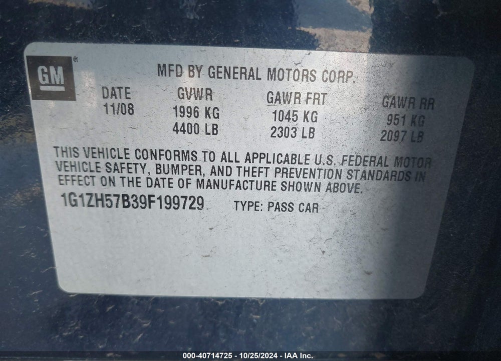 2009 CHEVROLET MALIBU LT VIN: 1G1ZH57B39F199729