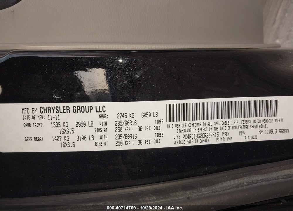 2012 CHRYSLER TOWN & COUNTRY TOURING VIN: 2C4RC1BG2CR207515