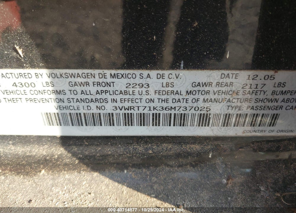 2006 VOLKSWAGEN JETTA TDI VIN: 3VWRT71K36M737025