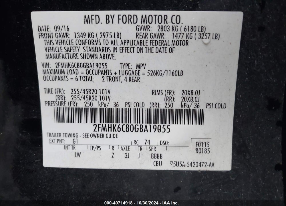 2016 FORD FLEX SEL VIN: 2FMHK6C80GBA19055