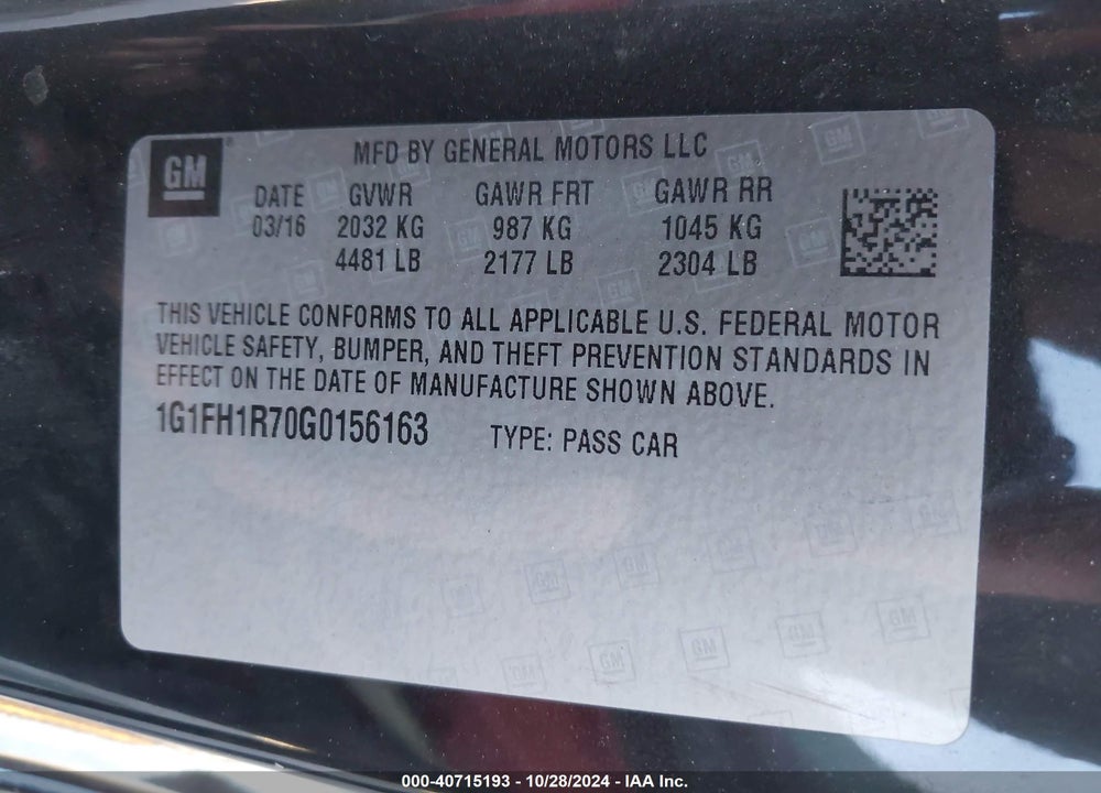 2016 CHEVROLET CAMARO 2SS VIN: 1G1FH1R70G0156163