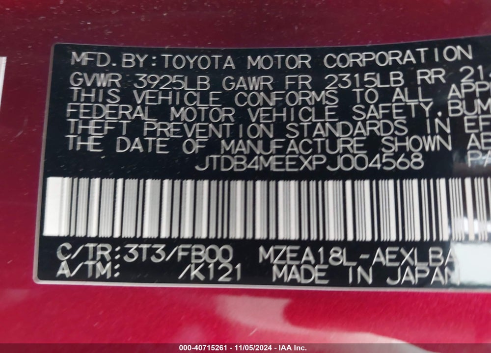 2023 TOYOTA COROLLA LE VIN: JTDB4MEEXPJ004568