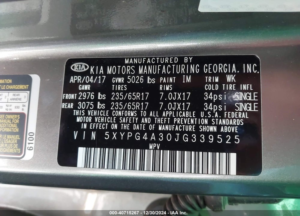 2018 KIA SORENTO 2.4L LX VIN: 5XYPG4A30JG339525