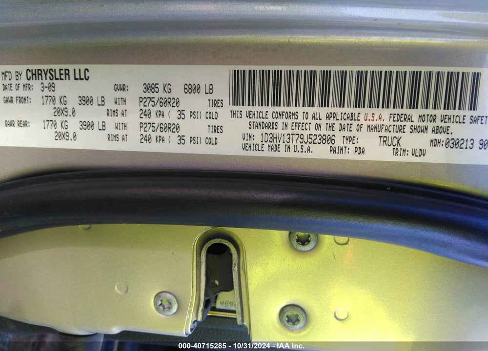 2009 DODGE RAM 1500 LARAMIE VIN: 1D3HV13T79J523806