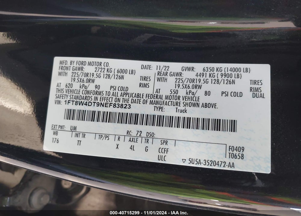 2022 FORD F-450 LIMITED VIN: 1FT8W4DT9NEF83823