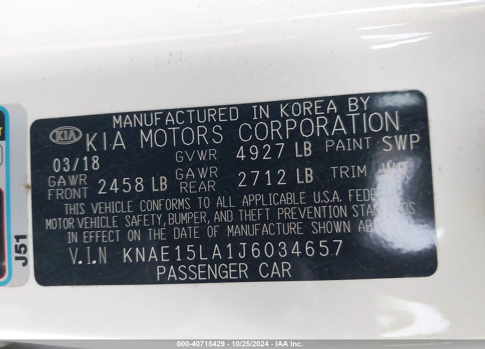 2018 KIA STINGER VIN: KNAE15LA1J6034657