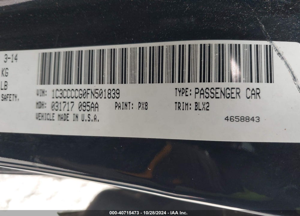 2015 CHRYSLER 200 C VIN: 1C3CCCCG0FN501839