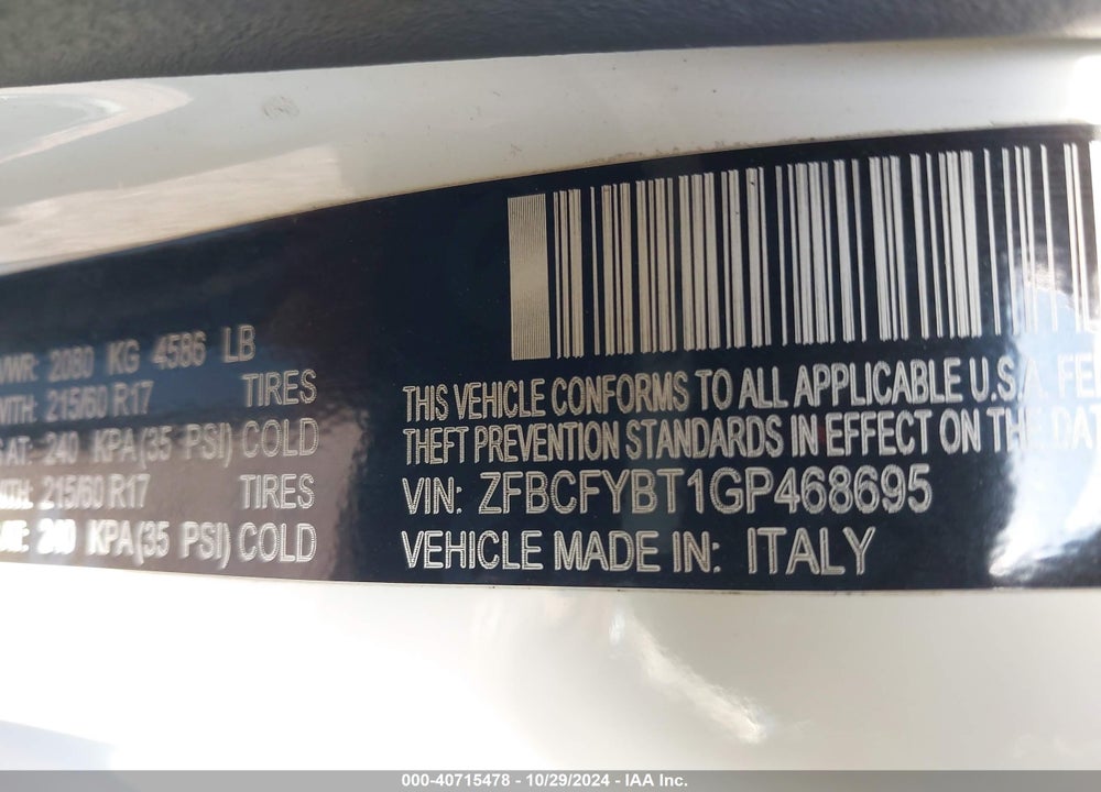 2016 FIAT 500X EASY VIN: ZFBCFYBT1GP468695