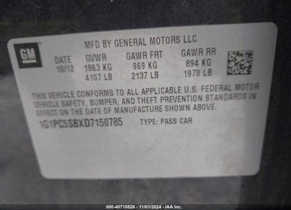 2013 CHEVROLET CRUZE 1LT AUTO VIN: 1G1PC5SBXD7150785