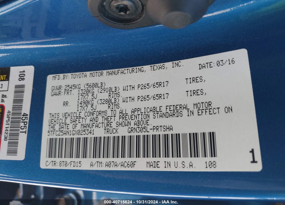 2016 TOYOTA TACOMA TRD SPORT VIN: 5TFCZ5AN1GX025341