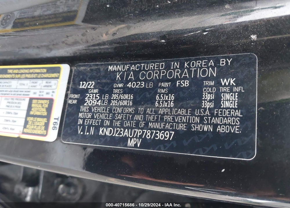 2023 KIA SOUL LX VIN: KNDJ23AU7P7873697