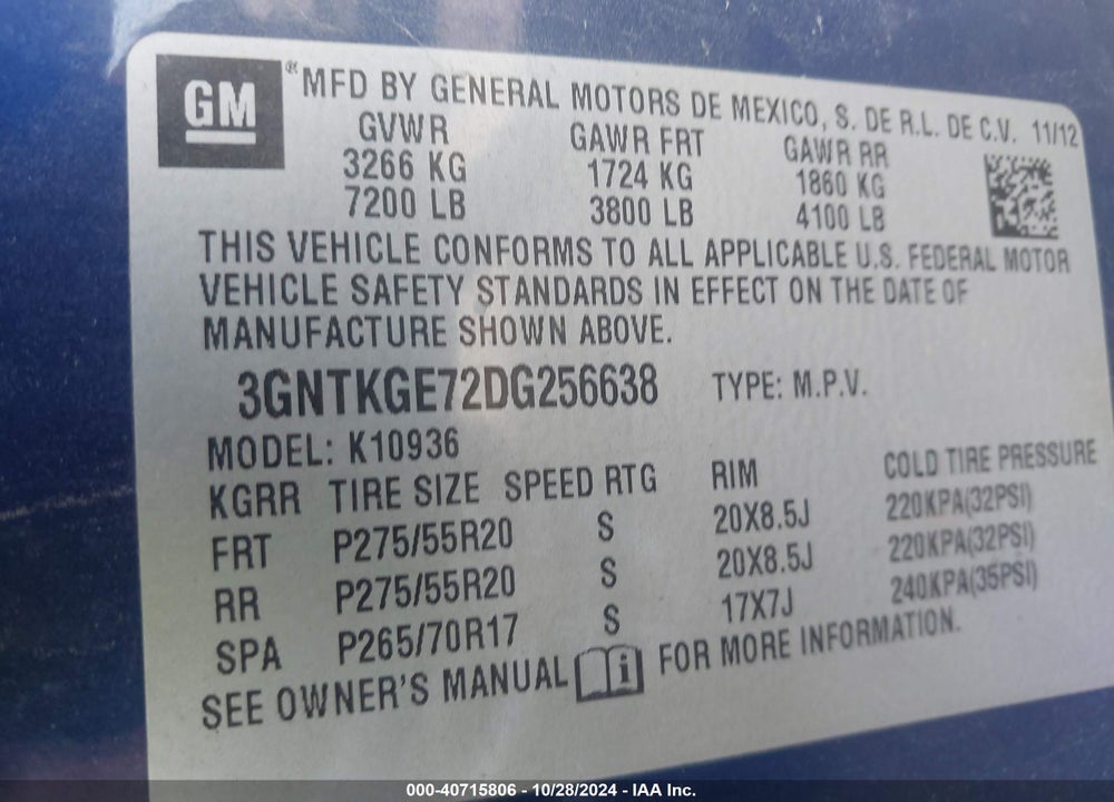 2013 CHEVROLET AVALANCHE LTZ VIN: 3GNTKGE72DG256638