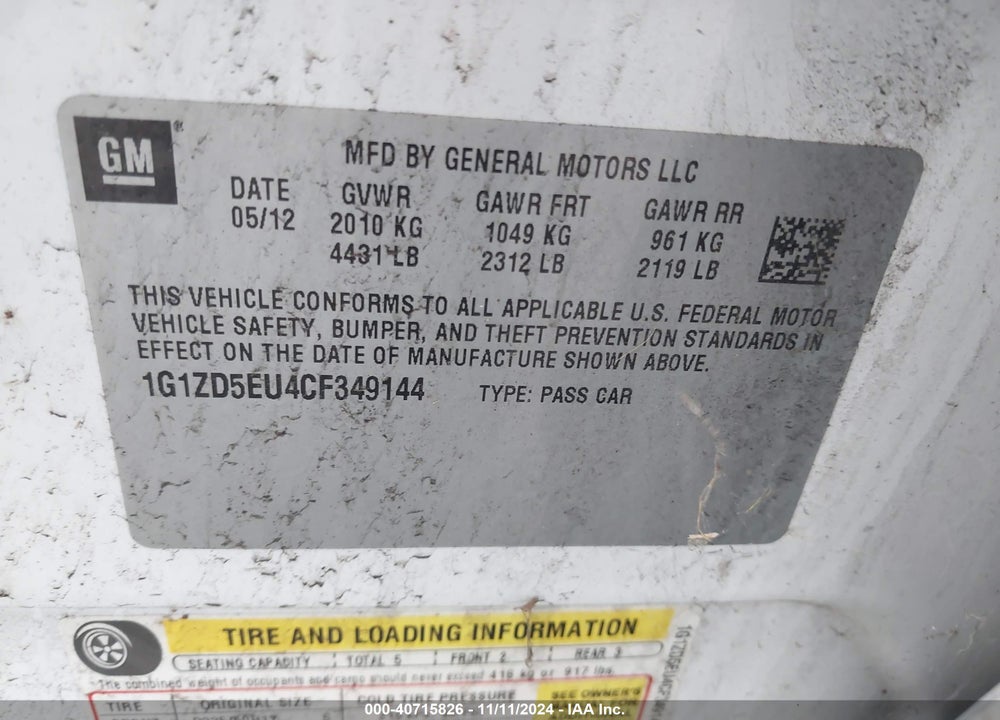 2012 CHEVROLET MALIBU 2LT VIN: 1G1ZD5EU4CF349144