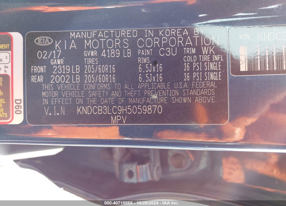 2017 KIA NIRO LX VIN: KNDCB3LC9H5059870