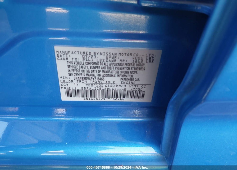 2023 NISSAN SENTRA SR XTRONIC CVT VIN: 3N1AB8DV4PY318466
