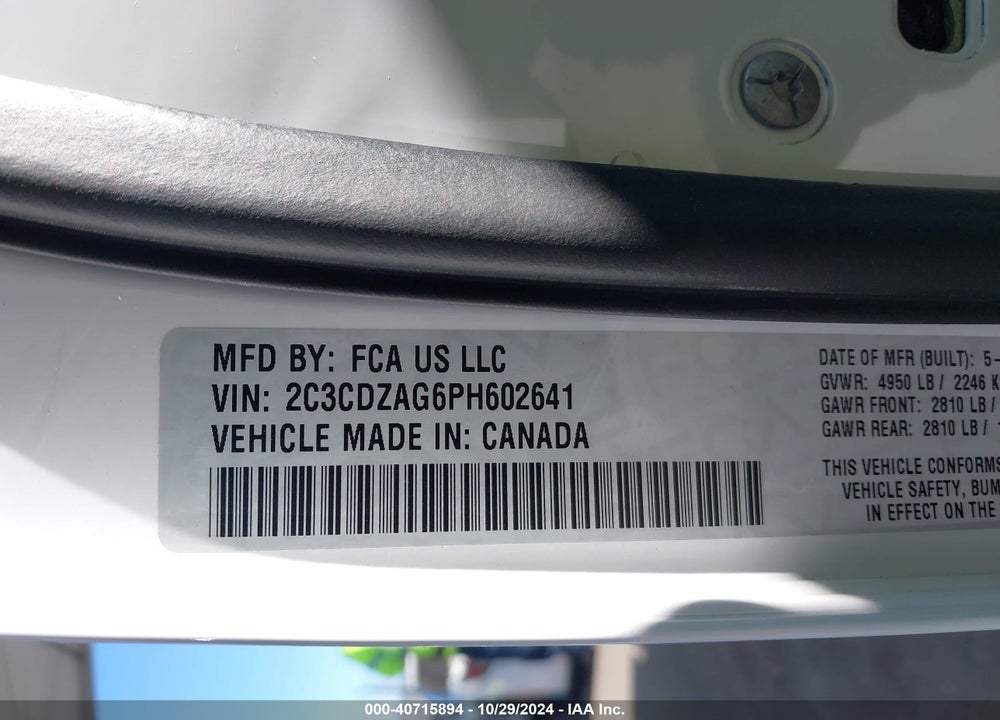 2023 DODGE CHALLENGER SXT VIN: 2C3CDZAG6PH602641