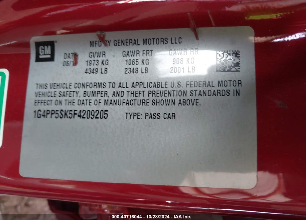 2015 BUICK VERANO VIN: 1G4PP5SK5F4209205
