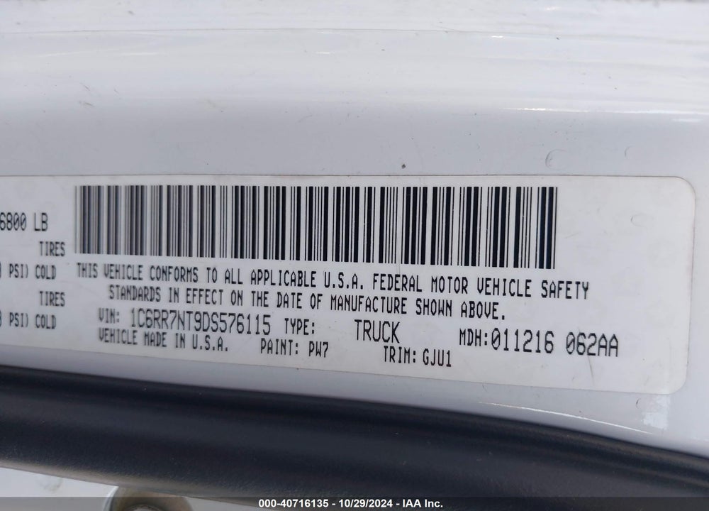 2013 RAM 1500 LAIE VIN: 1C6RR7NT9DS576115
