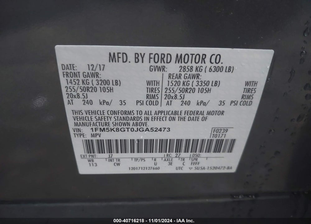 2018 FORD EXPLORER SPORT VIN: 1FM5K8GT0JGA52473