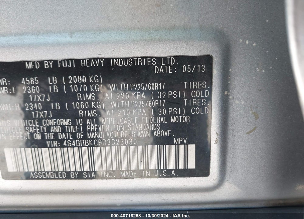 2013 SUBARU OUTBACK 2.5I LIMITED VIN: 4S4BRBKC9D3323030
