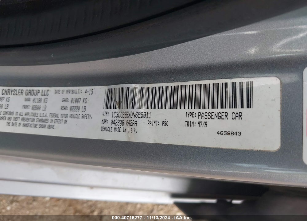 2013 CHRYSLER 200 TOURING VIN: 1C3CCBBBXDN699911