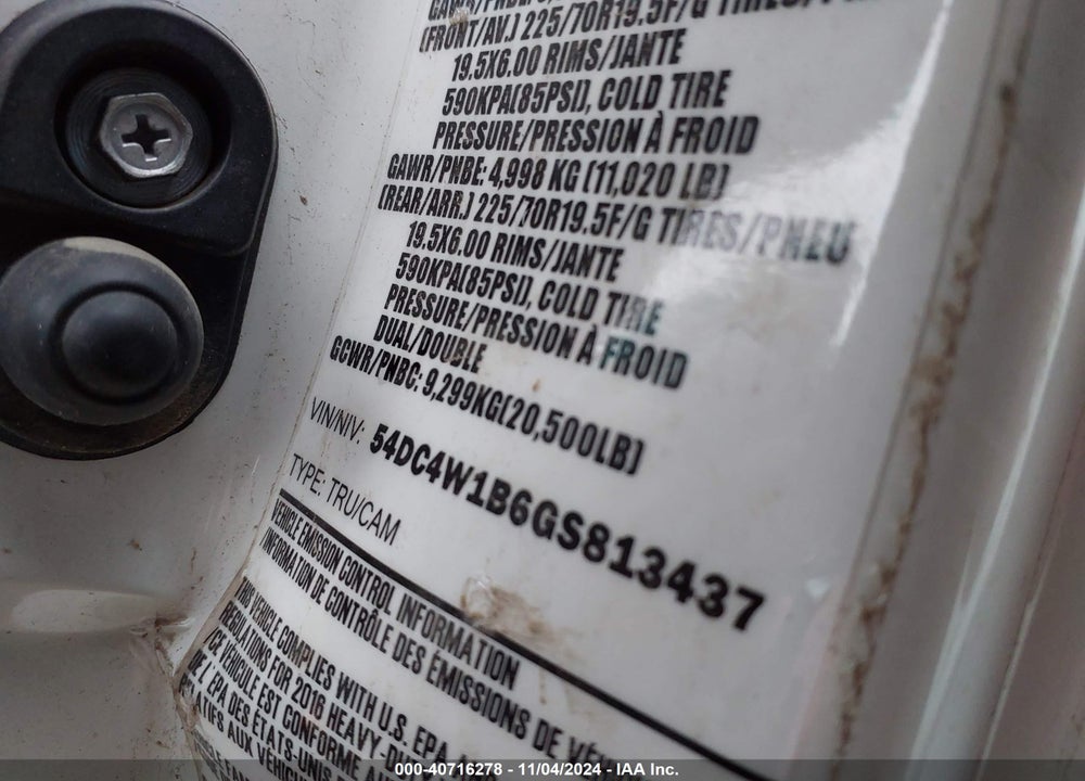 2016 ISUZU NPR HD GAS REG VIN: 54DC4W1B6GS813437
