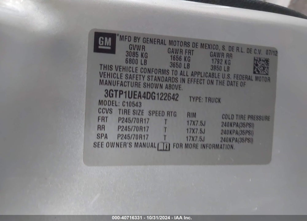 2013 GMC SIERRA 1500 SL VIN: 3GTP1UEA4DG122642