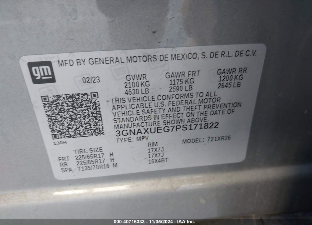 2023 CHEVROLET EQUINOX AWD LT VIN: 3GNAXUEG7PS171822