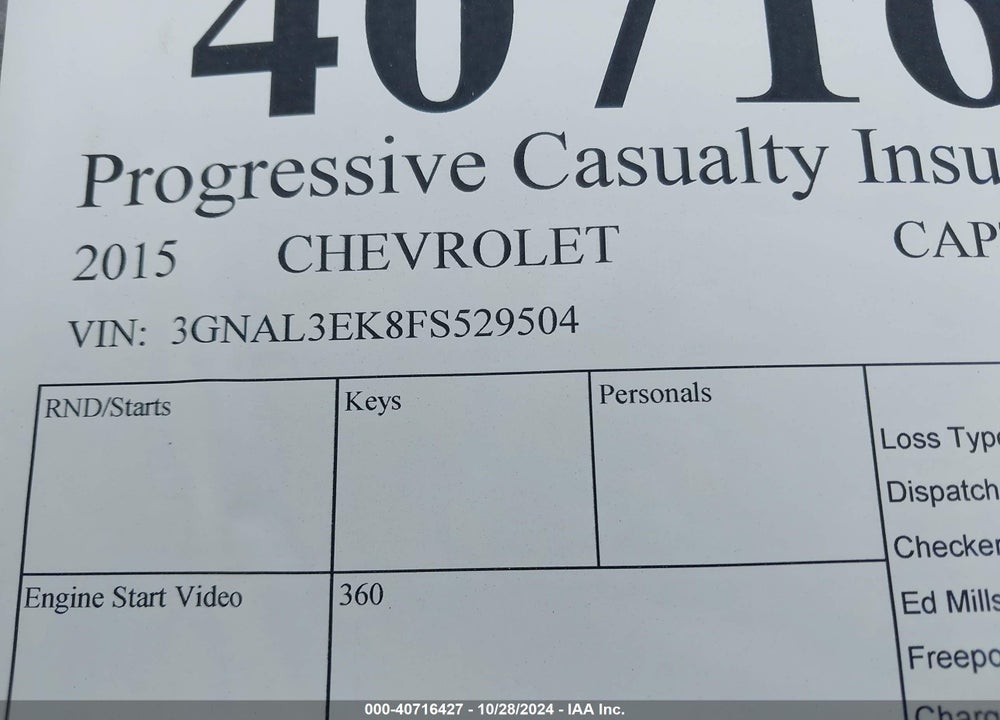 2015 CHEVROLET CAPTIVA SPORT LT VIN: 3GNAL3EK8FS529504